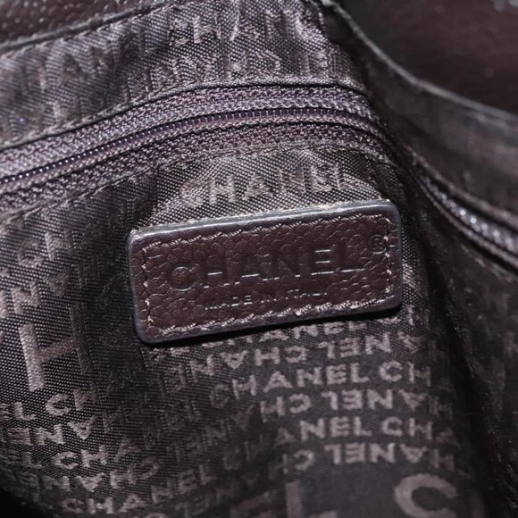 CHANEL Hand Bag Grained Calf Skin Dark Brown Silver CC - Picture 14 of 16